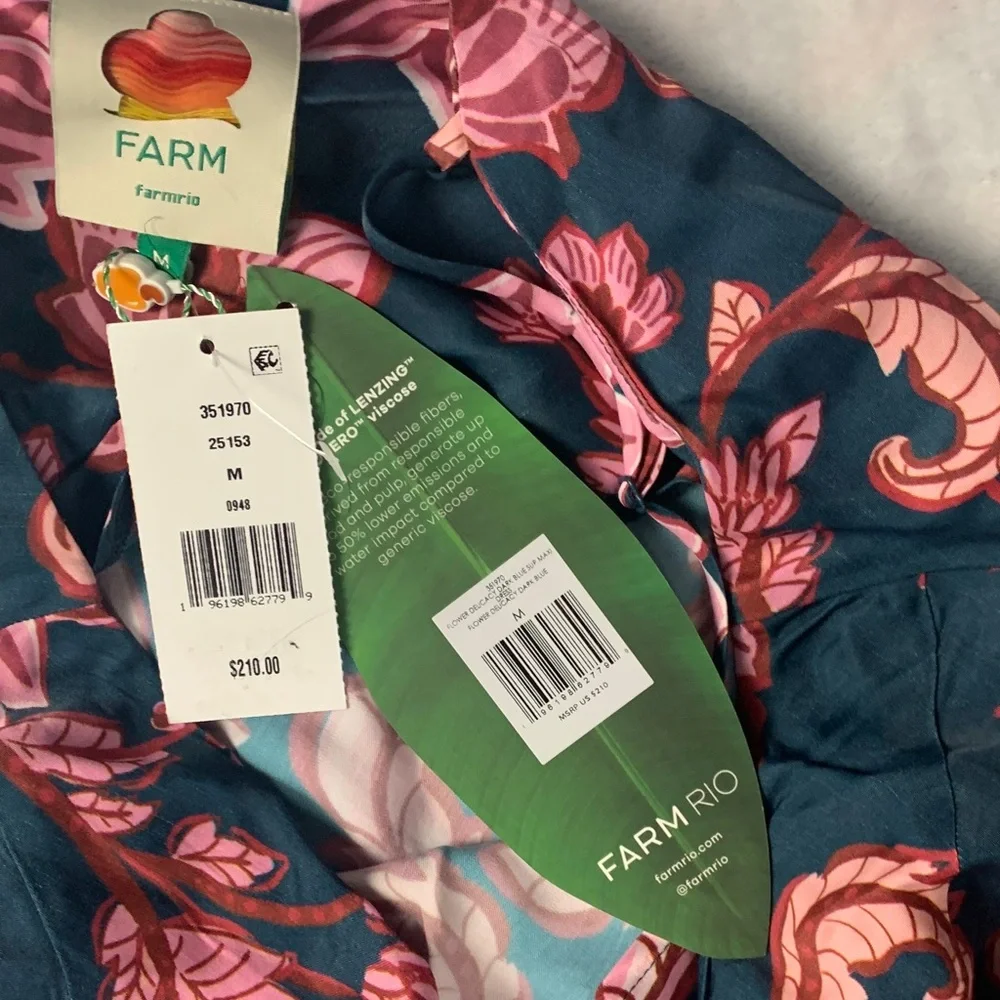 Farm Rio size medium new Blue flower delicacy Paisley slip dress floral pink - Picture 4 of 12